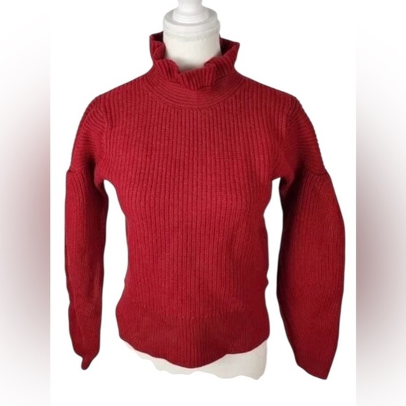 Club Monaco Sweaters - Club Monaco Red 100% Merino Wool Ruffle Neck Balloon Sleeve Sweater Women's Sm